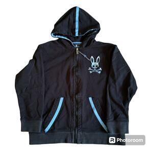 Psycho Bunny Youth Zip Up Priory Hoodie Size XL 18/20 Black Blue